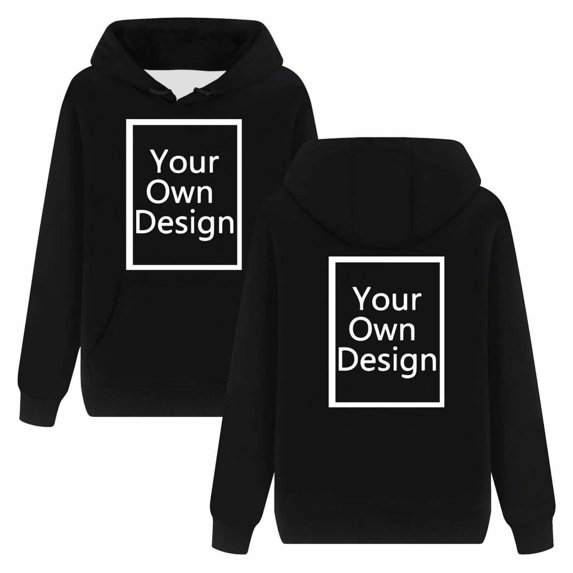 TtopsQueen Women Customizable Front & Back Print Hooded Sweatshirt, Drawstring Hood Kangaroo Pocket Long Sleeve Blank Hoodie, Loose Fit Basic Pullover Black,XXXXXL