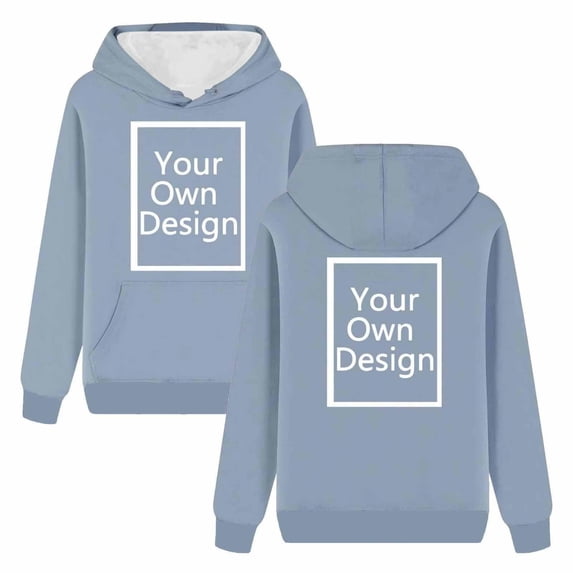 TtopsQueen Women Customizable Front & Back Print Hooded Sweatshirt, Drawstring Hood Kangaroo Pocket Long Sleeve Blank Hoodie, Loose Fit Basic Pullover Light Blue,XXXXXL