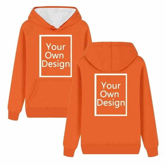 TtopsQueen Women Customizable Front & Back Print Hooded Sweatshirt, Drawstring Hood Kangaroo Pocket Long Sleeve Blank Hoodie, Loose Fit Basic Pullover Orange,XXXXXL
