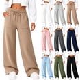 thumbnail image 1 of TtopsQueen Women Elastic Drawstring Wide Leg Sweatpants, High Waist Loose Casual Trousers with Large Patch Front Pockets, Soft Flowy Daily Street Bottoms Army Green,L, 1 of 9