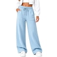 thumbnail image 1 of TtopsQueen Women Elastic Drawstring Wide Leg Sweatpants, High Waist Loose Casual Trousers with Large Patch Front Pockets, Soft Flowy Daily Street Bottoms Light Blue,M, 1 of 8