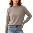 thumbnail image 1 of TtopsQueen Women Mock Neck Knit Sweater, Long Sleeve Soft Slim Pullover Top with Side Decorative Buttons, Comfortable Casual Knitwear for Daily Fall Winter Wear Khaki,M, 1 of 5