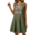 thumbnail image 1 of TtopsQueen Women Sleeveless V‑Neck Bohemian Embroidered Midi Dress Loose Flowy A‑Line Silhouette Lightweight Textured Fabric Casual Beach Holiday Summer Swing Dress Green,XXL, 1 of 9