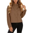 thumbnail image 1 of TtopsQueen Women’s Cropped Wool Blend Coat, Stand Collar Asymmetric Button Closure, Long Sleeve Short Jacket with Side Pockets, Loose Fit Fashion Outerwear for Fall Winter Black,L, 1 of 7