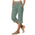 thumbnail image 1 of TtopsQueen Womens Summer Linen Capri Pants, High Elastic Waist Relaxed Cropped Trousers, Side Hem Button Slit Design Casual Walking Pants with Pockets Mint Green,XXL, 1 of 6