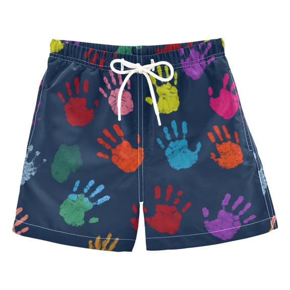 Ttyddzy (3-14 years) One-Piece Boys' Swim Board Shorts with Lining for Beach and Home Use, Handprint Pattern 2T
