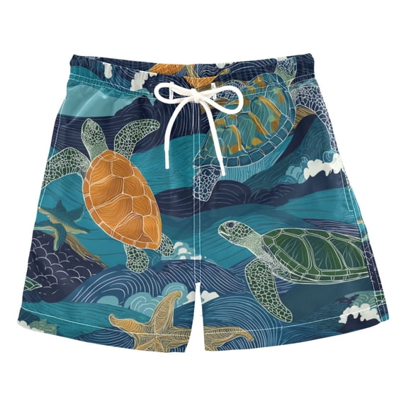 Ttyddzy (3-14 years) One-Piece Boys' Swim Board Shorts with Lining for Beach and Home Use, Turtle M