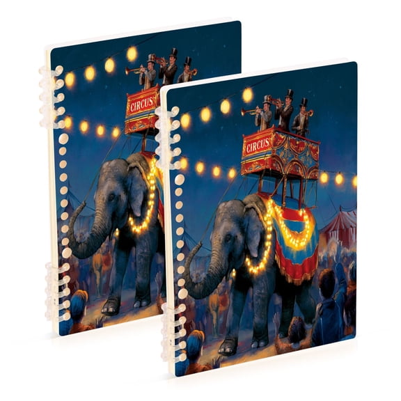 Ttyddzy A5 Spiral Fastener Notebooks 5.7"x8.3" Hardcover Lay-flat (60 Sheets), Circus Elephant Printed