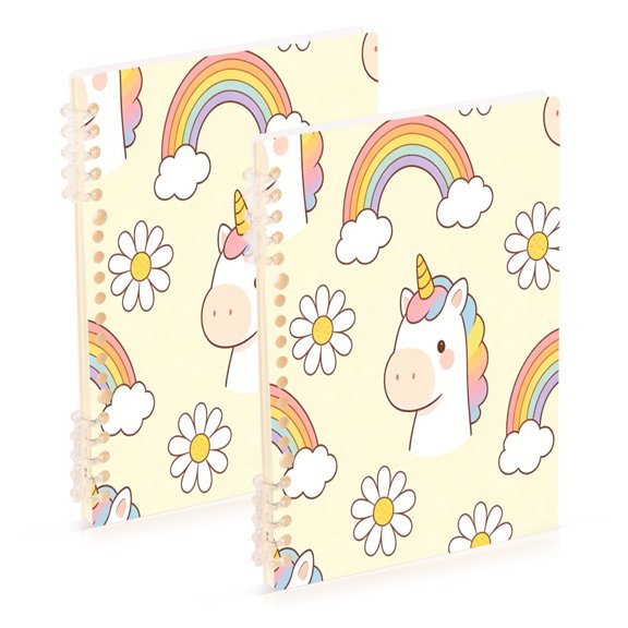 Ttyddzy A5 Spiral Fastener Notebooks 5.7"x8.3" Hardcover Lay-flat (60 Sheets), Flower-unicorn Pattern Printed