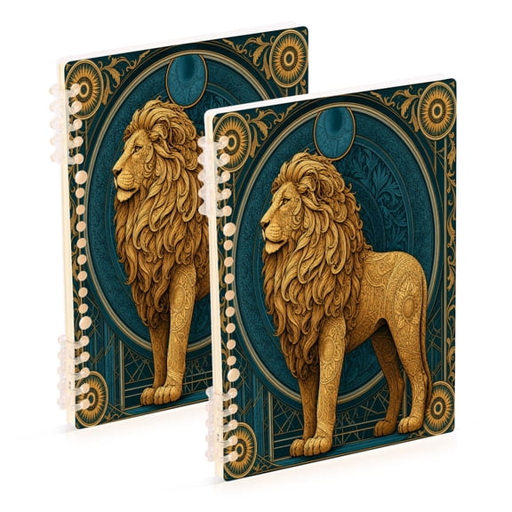 Ttyddzy A5 Spiral Fastener Notebooks 5.7"x8.3" Hardcover Lay-flat (60 Sheets), Gold Lion Printed