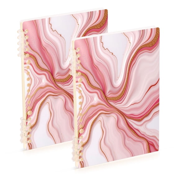 Ttyddzy A5 Spiral Fastener Notebooks 5.7"x8.3" Hardcover Lay-flat (60 Sheets), Gold Vein Agate Printed