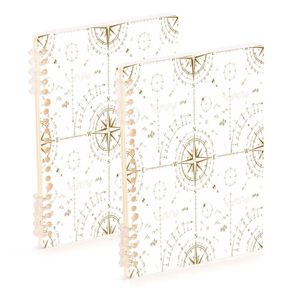 Ttyddzy A5 Spiral Fastener Notebooks 5.7"x8.3" Hardcover Lay-flat (60 Sheets), Gold-compass Printed