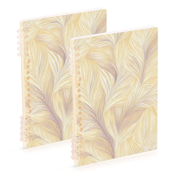 Ttyddzy A5 Spiral Fastener Notebooks 5.7"x8.3" Hardcover Lay-flat (60 Sheets), Lilac Feathers Printed
