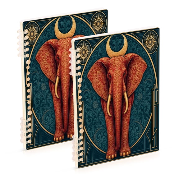 Ttyddzy A5 Spiral Fastener Notebooks 5.7"x8.3" Hardcover Lay-flat (60 Sheets), Red Elephant Printed