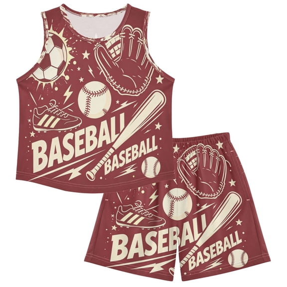 Ttyddzy Children's Pajama Sets - Soft Cotton-Like Modal Sleeve Top and Shorts, Baseball Print Design2 ,4Y