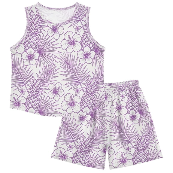 Ttyddzy Children's Pajama Sets - Soft Cotton-Like Modal Sleeve Top and Shorts, Hawaiian Pattern,4Y