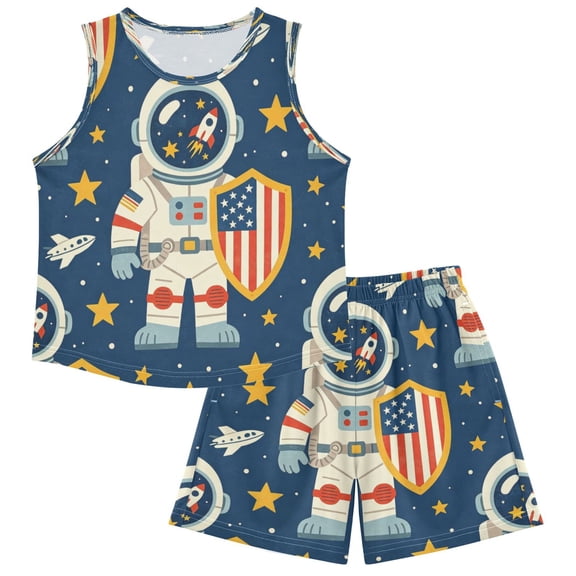 Ttyddzy Children's Pajama Sets - Soft Cotton-Like Modal Sleeve Top and Shorts, Shield Pattern ,4Y