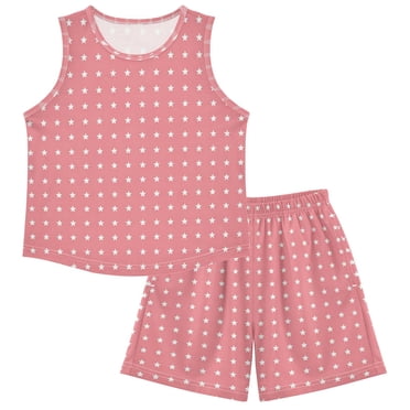 Ttyddzy Children's Pajama Sets - Soft Cotton-Like Modal Sleeve Top and Shorts, Star- Pink1 ,4Y