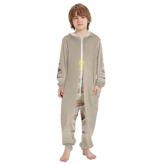 Ttyddzy Children's one-piece Hooded Pajamas Soft Crystal Velvet with Kids Girl Boys,Loose Convenience Long Sleeves Zipper for 4T-14Y ，White Spiral Lines