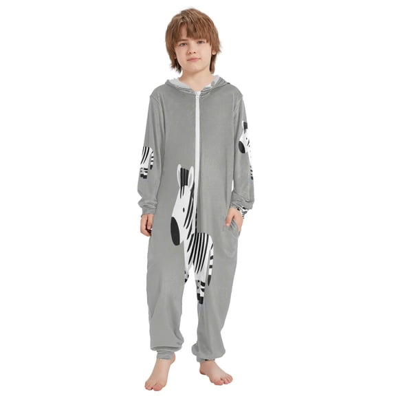 Ttyddzy Children's one-piece Hooded Pajamas Soft Crystal Velvet with Kids Girl Boys,Loose Convenience Long Sleeves Zipper for 4T-14Y ,Cute Zebra