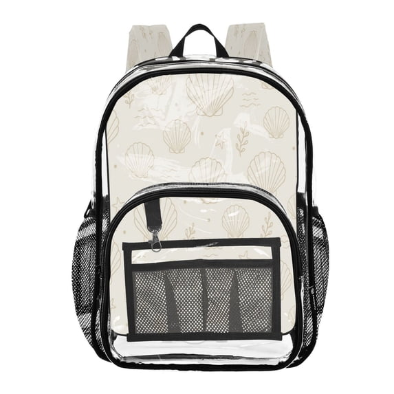 Ttyddzy Clear Backpack Heavy Duty PVC Transparent Backpack for College Workplace, Beige Shells