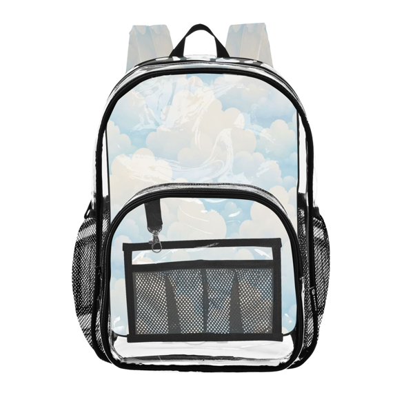Ttyddzy Clear Backpack Heavy Duty PVC Transparent Backpack for College Workplace, Blue Clouds