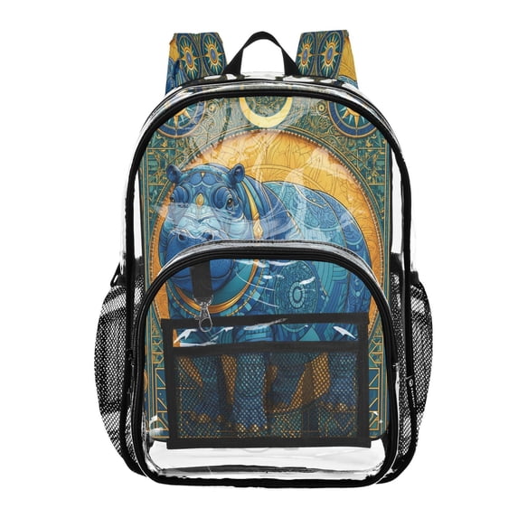 Ttyddzy Clear Backpack Heavy Duty PVC Transparent Backpack for College Workplace, Blue Hippo