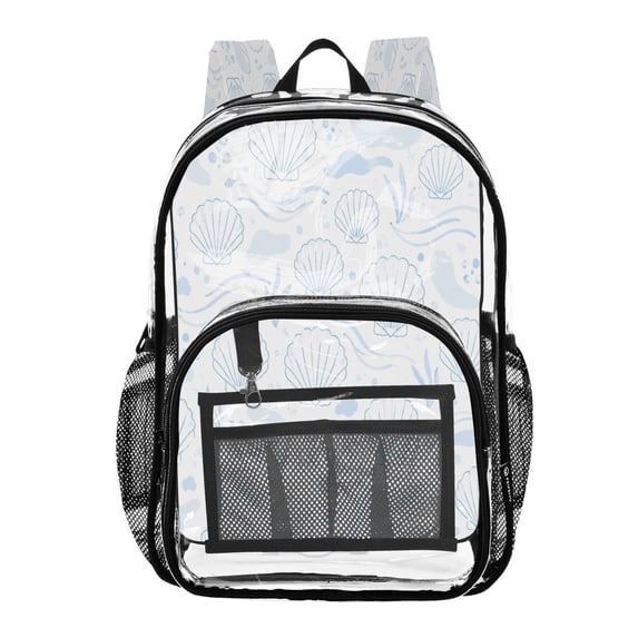 Ttyddzy Clear Backpack Heavy Duty PVC Transparent Backpack for College Workplace, Blue Shells