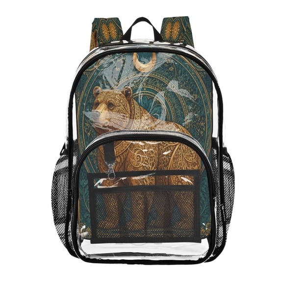 Ttyddzy Clear Backpack Heavy Duty PVC Transparent Backpack for College Workplace, Brown Bear