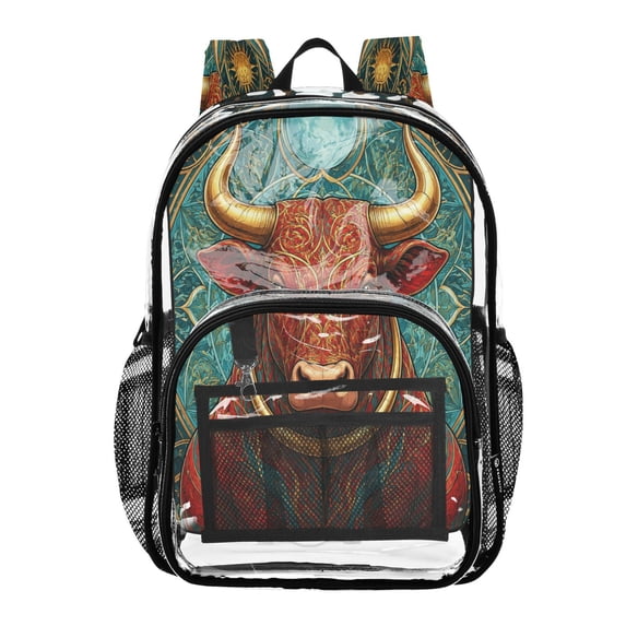 Ttyddzy Clear Backpack Heavy Duty PVC Transparent Backpack for College Workplace, Bull