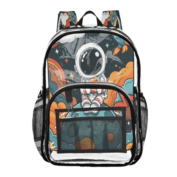 Ttyddzy Clear Backpack Heavy Duty PVC Transparent Backpack for College Workplace, Cartoon Space Astronaut