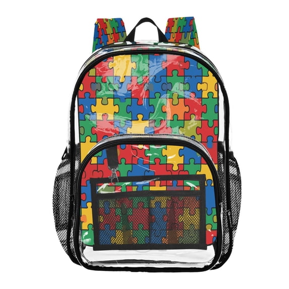 Ttyddzy Clear Backpack Heavy Duty PVC Transparent Backpack for College Workplace, Color Puzzle Tile