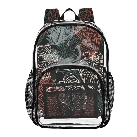 Ttyddzy Clear Backpack Heavy Duty PVC Transparent Backpack for College Workplace, Green Red and White Striped Leaves