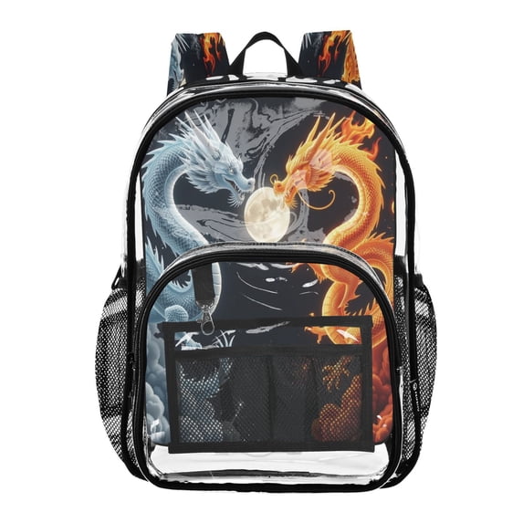 Ttyddzy Clear Backpack Heavy Duty PVC Transparent Backpack for College Workplace, Ice & Fire Twin