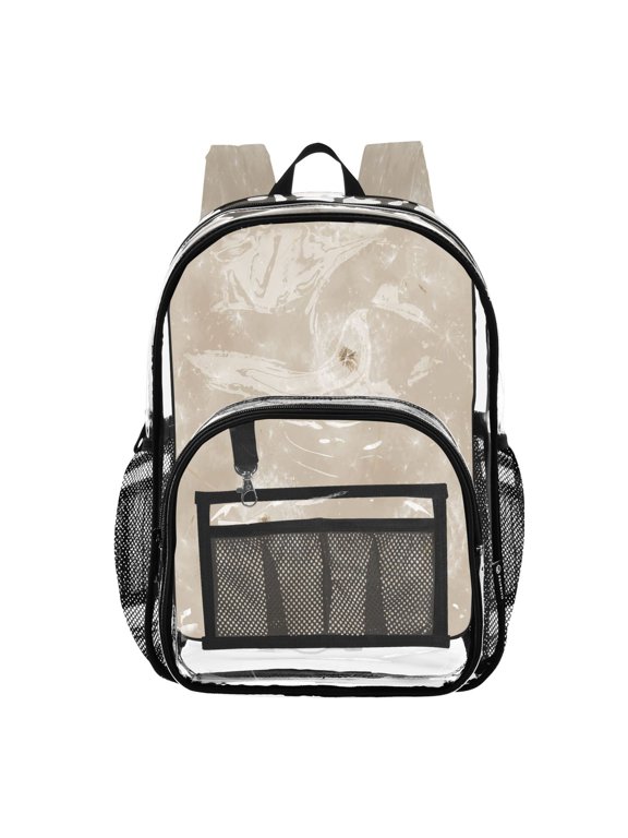 Clear Backpack Heavy Duty PVC Transparent Backpack for College Workplace, Khaki Dandelion