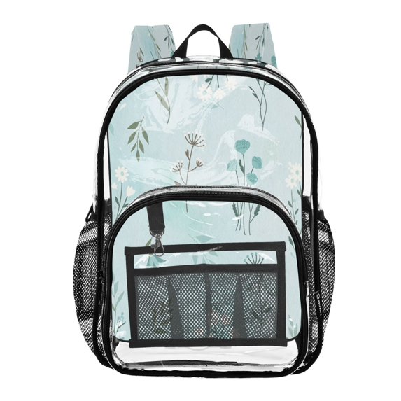 Ttyddzy Clear Backpack Heavy Duty PVC Transparent Backpack for College Workplace, Lightbluefloral