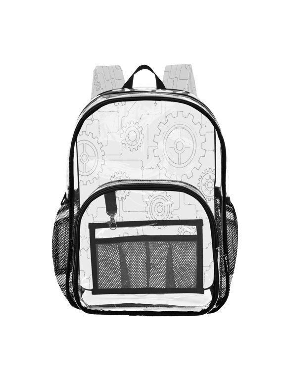 Clear Backpack Heavy Duty PVC Transparent Backpack for College Workplace, Line Gears