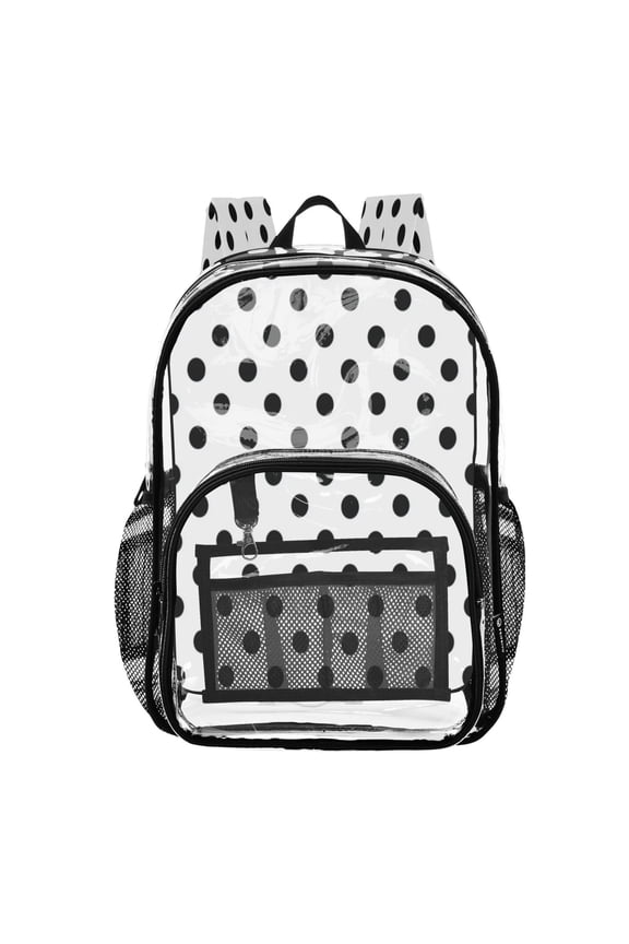 Clear Backpack Heavy Duty PVC Transparent Backpack for College Workplace, Minimalist Black and White Dots