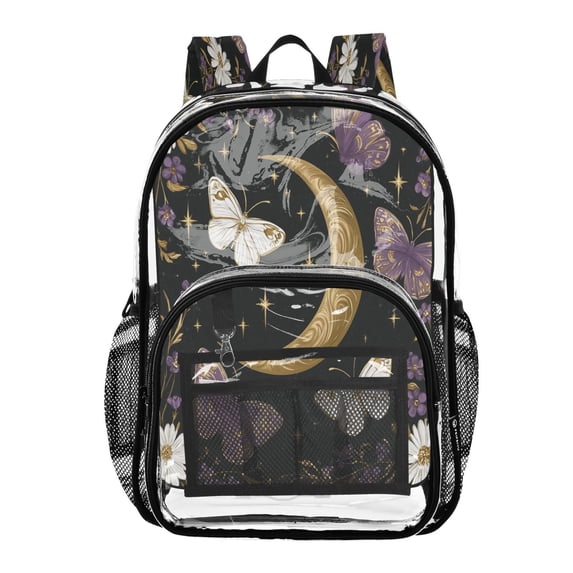 Ttyddzy Clear Backpack Heavy Duty PVC Transparent Backpack for College Workplace, Moon Purple