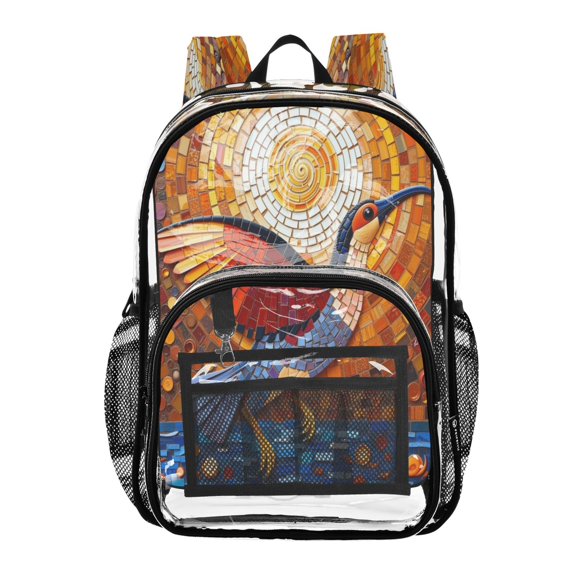 Ttyddzy Clear Backpack Heavy Duty PVC Transparent Backpack for College Workplace, Mosaic Toucan