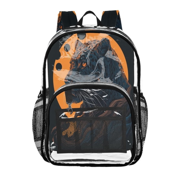 Ttyddzy Clear Backpack Heavy Duty PVC Transparent Backpack for College Workplace, Mountain Leopard