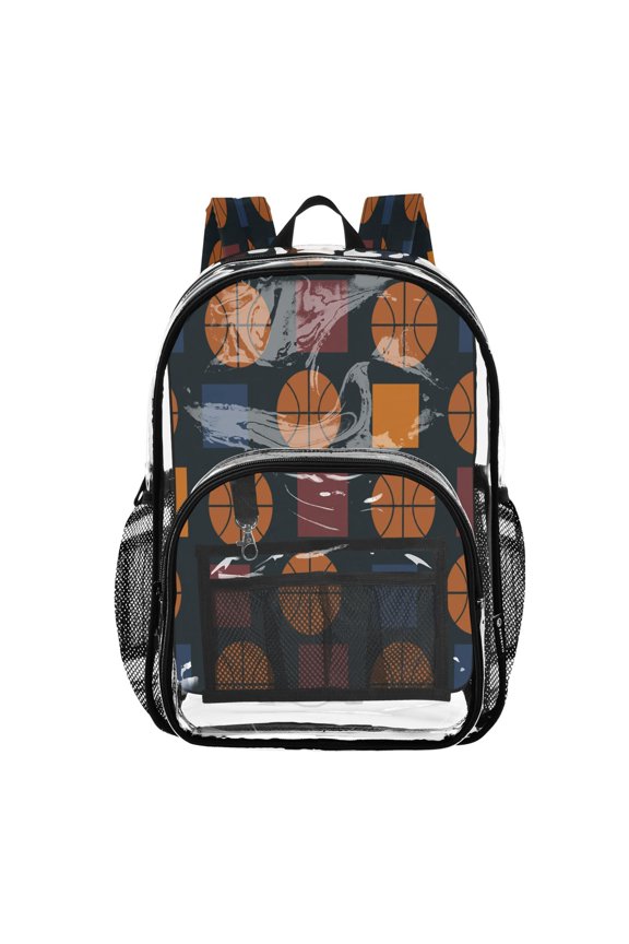 Clear Backpack Heavy Duty PVC Transparent Backpack for College Workplace, Navy Hoops