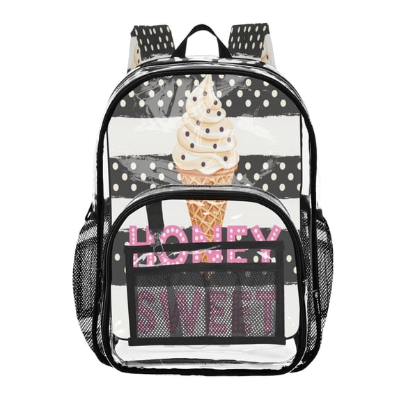 Ttyddzy Clear Backpack Heavy Duty PVC Transparent Backpack for College Workplace, Pink-icecream
