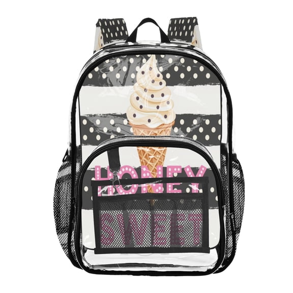 Ttyddzy Clear Backpack Heavy Duty PVC Transparent Backpack for College Workplace, Pink-icecream