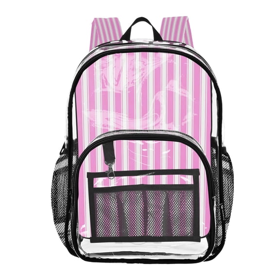 Ttyddzy Clear Backpack Heavy Duty PVC Transparent Backpack for College Workplace, Pink-white Stripes