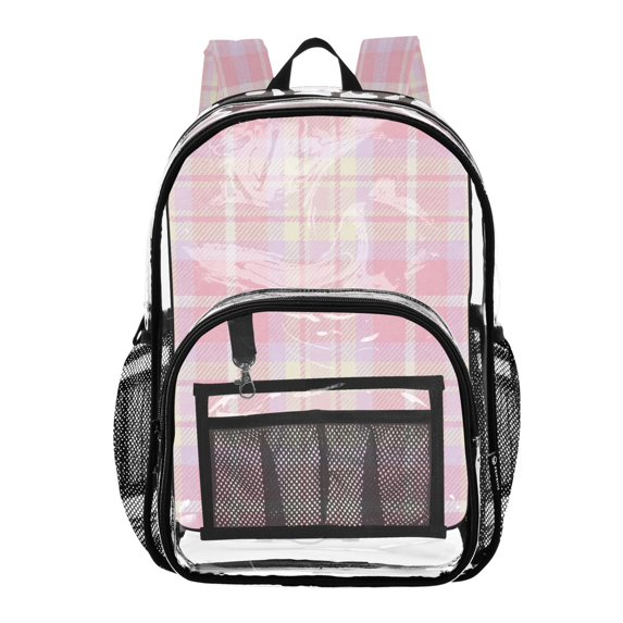 Ttyddzy Clear Backpack Heavy Duty PVC Transparent Backpack for College Workplace, Pinklilaccheck