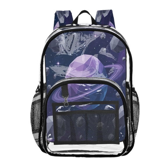 Ttyddzy Clear Backpack Heavy Duty PVC Transparent Backpack for College Workplace, Purple Saturn