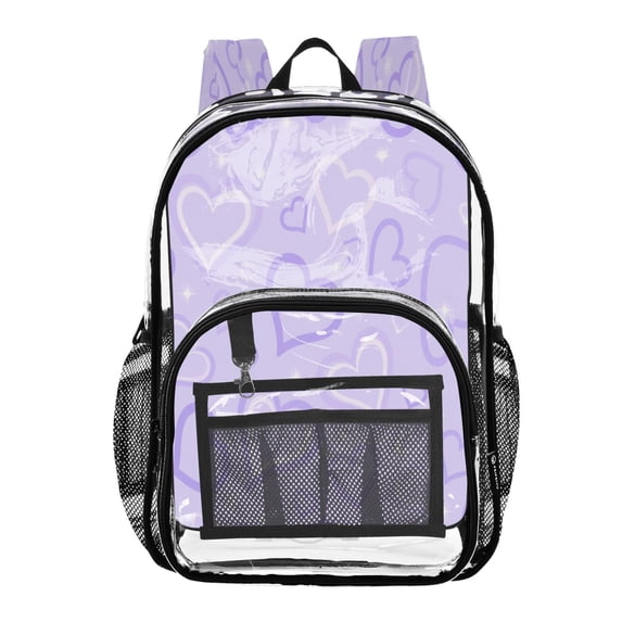 Ttyddzy Clear Backpack Heavy Duty PVC Transparent Backpack for College Workplace, Purple-hearts