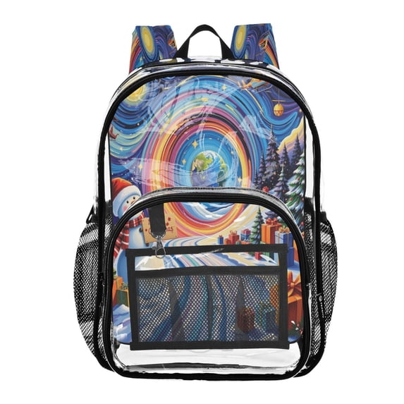 Ttyddzy Clear Backpack Heavy Duty PVC Transparent Backpack for College Workplace, Snowman