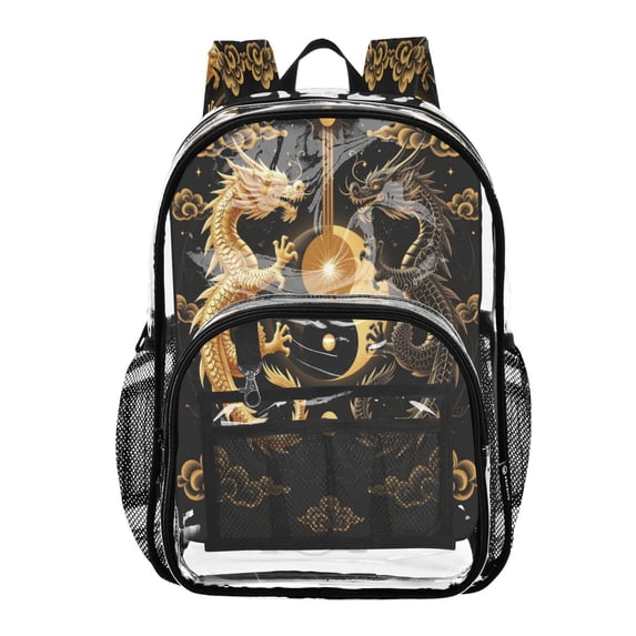 Ttyddzy Clear Backpack Heavy Duty PVC Transparent Backpack for College Workplace, Twin Dragons